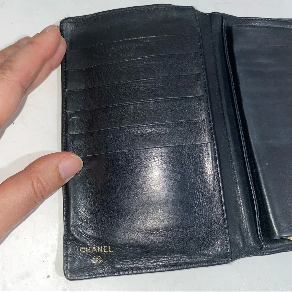 Chanel Black Pebbled Leather Long Bifold Wallet - Picture 9 of 12